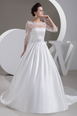 A-Line Beaded 3/4 Length Sleeve Wedding Dresses 2030742