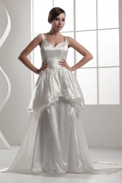 A-Line Spaghetti Strap V-Neck Satin Sweet Wedding Dresses 2030743