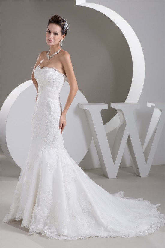 Elegant Trumpet/Mermaid Sweetheart Satin Lace Sleeveless Wedding Dresses 2030744 Elegant Trumpet/Mermaid Sweetheart Satin Lace Sleeveless Wedding Dresses 2030744