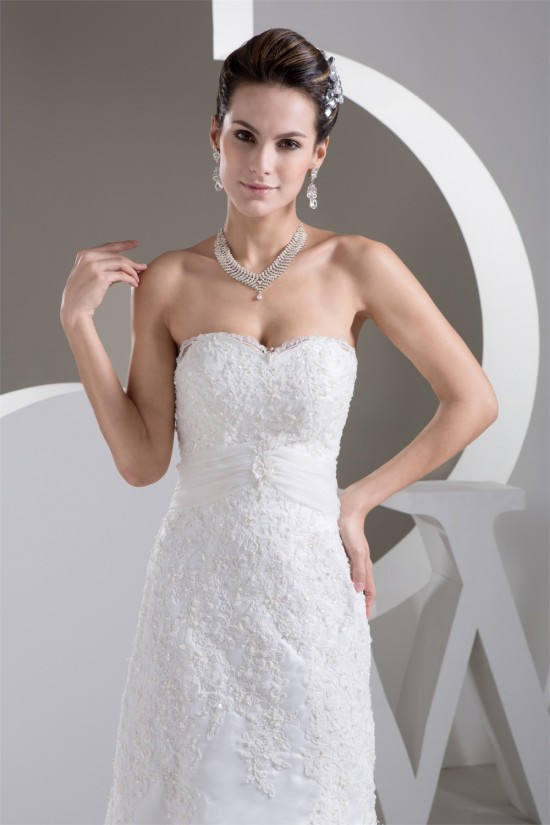 Elegant Trumpet/Mermaid Sweetheart Satin Lace Sleeveless Wedding Dresses 2030744 Elegant Trumpet/Mermaid Sweetheart Satin Lace Sleeveless Wedding Dresses 2030744