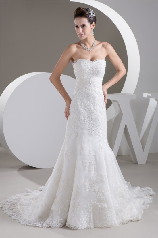Elegant Trumpet/Mermaid Sweetheart Satin Lace Sleeveless Wedding Dresses 2030744 Elegant Trumpet/Mermaid Sweetheart Satin Lace Sleeveless Wedding Dresses 2030744