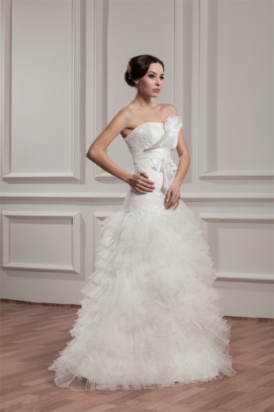 A-Line Satin Taffeta Lace Sleeveless Sweet Wedding Dresses 2030747