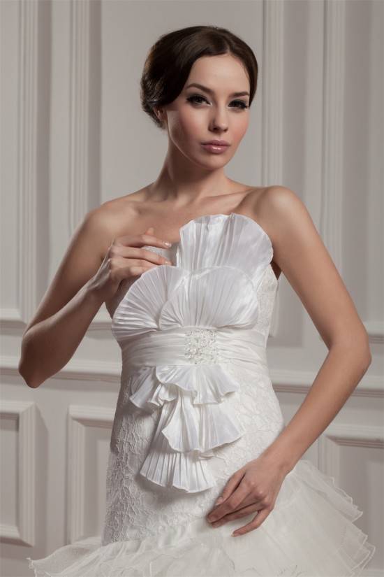 A-Line Satin Taffeta Lace Sleeveless Sweet Wedding Dresses 2030747