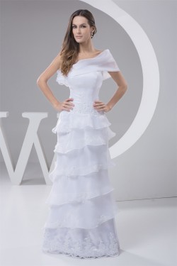 Elegant Sheath/Column One-Shoulder Floor-Length Wedding Dresses 2030749