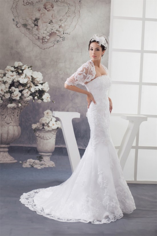 Trumpet/Mermaid Soft Lace Strapless Wedding Dresses with A Half Sleeve Lace Jacket 2030750 Trumpet/Mermaid Soft Lace Strapless Wedding Dresses with A Half Sleeve Lace Jacket 2030750