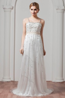 Hot Sale Spaghetti Straps Sleeveless Sheath/Column Beaded Sequin Wedding Dresses 2030751