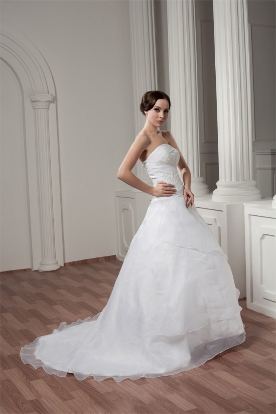 Hot Sale Strapless Sleeveless Satin A-Line Sweet Wedding Dresses 2030752