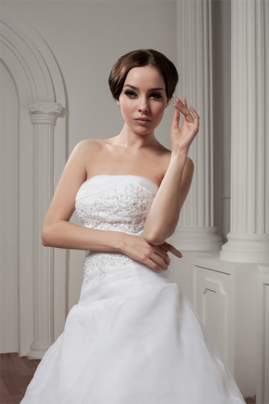 Hot Sale Strapless Sleeveless Satin A-Line Sweet Wedding Dresses 2030752