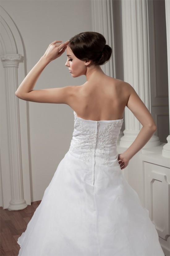 Hot Sale Strapless Sleeveless Satin A-Line Sweet Wedding Dresses 2030752