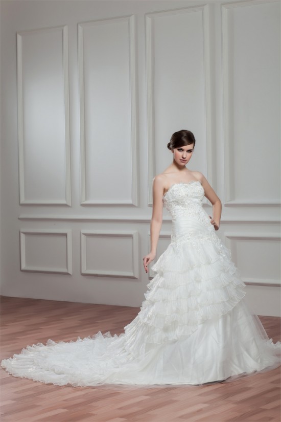 A-Line Satin Organza Sweetheart Chapel Train Lace Wedding Dresses 2030753 A-Line Satin Organza Sweetheart Chapel Train Lace Wedding Dresses 2030753