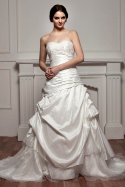 A-Line Sweetheart Court Train Lace Wedding Dresses 2030754