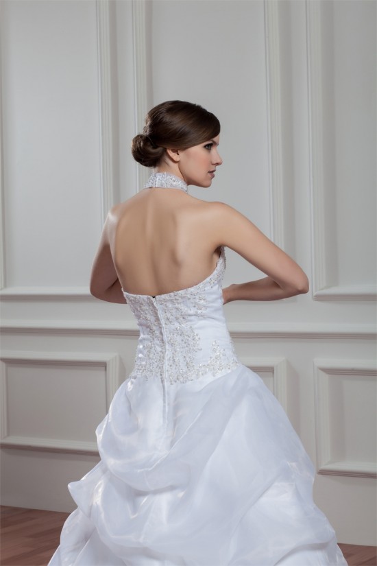 A-Line Halter Sleeveless Satin Organza Lace High Neck Wedding Dresses 2030756 A-Line Halter Sleeveless Satin Organza Lace High Neck Wedding Dresses 2030756