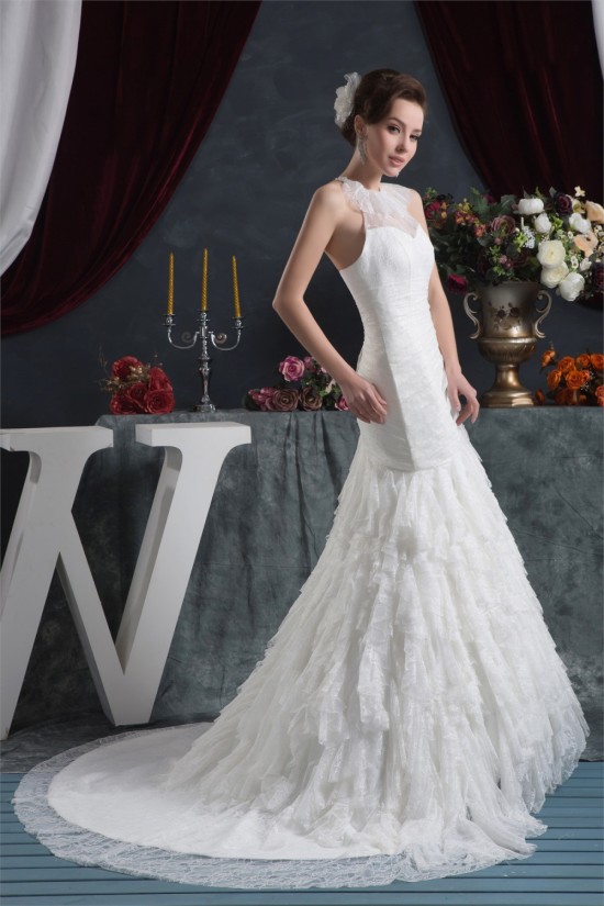 Elegant Court Train Sleeveless Sweet Lace Wedding Dresses 2030757
