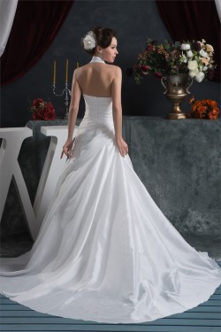 Latest Design Satin Taffeta A-Line Sleeveless Halter Sweet Wedding Dresses 2030760