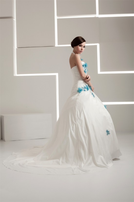 Latest Design Sleeveless Halter Satin Ball Gown Sweet Wedding Dresses 2030761