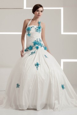 Latest Design Sleeveless Halter Satin Ball Gown Sweet Wedding Dresses 2030761