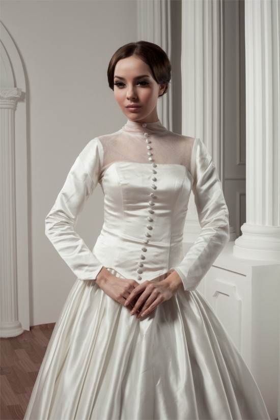 Long Sleeve Satin Fine Netting A-Line Portrait High Neck Wedding Dresses 2030766 Long Sleeve Satin Fine Netting A-Line Portrait High Neck Wedding Dresses 2030766