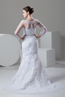 Mermaid/Trumpet Bateau Satin Lace 3/4 Length Sleeve Lace Wedding Dresses 2030767