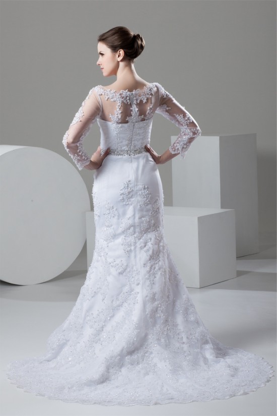 Mermaid/Trumpet Bateau Satin Lace 3/4 Length Sleeve Lace Wedding Dresses 2030767 Mermaid/Trumpet Bateau Satin Lace 3/4 Length Sleeve Lace Wedding Dresses 2030767