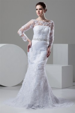 Mermaid/Trumpet Bateau Satin Lace 3/4 Length Sleeve Lace Wedding Dresses 2030767