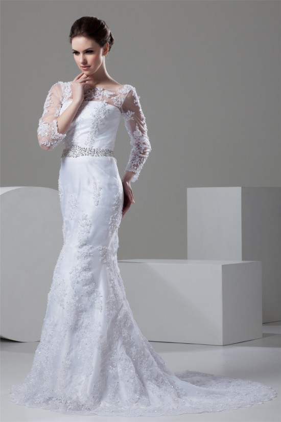 Mermaid/Trumpet Bateau Satin Lace 3/4 Length Sleeve Lace Wedding Dresses 2030767 Mermaid/Trumpet Bateau Satin Lace 3/4 Length Sleeve Lace Wedding Dresses 2030767