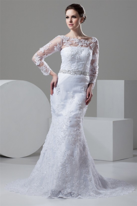 Mermaid/Trumpet Bateau Satin Lace 3/4 Length Sleeve Lace Wedding Dresses 2030767 Mermaid/Trumpet Bateau Satin Lace 3/4 Length Sleeve Lace Wedding Dresses 2030767