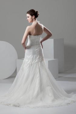 Mermaid/Trumpet Halter Sleeveless Satin Organza Wedding Dresses 2030769