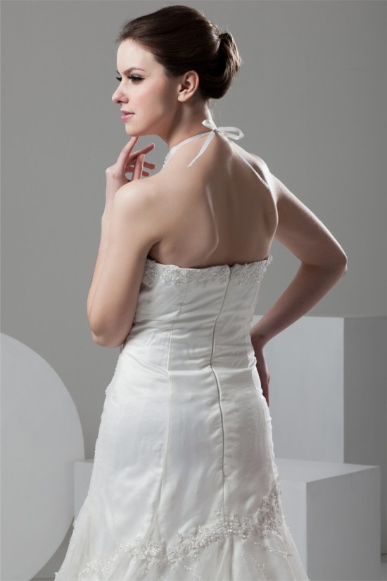 Mermaid/Trumpet Halter Sleeveless Satin Organza Wedding Dresses 2030769