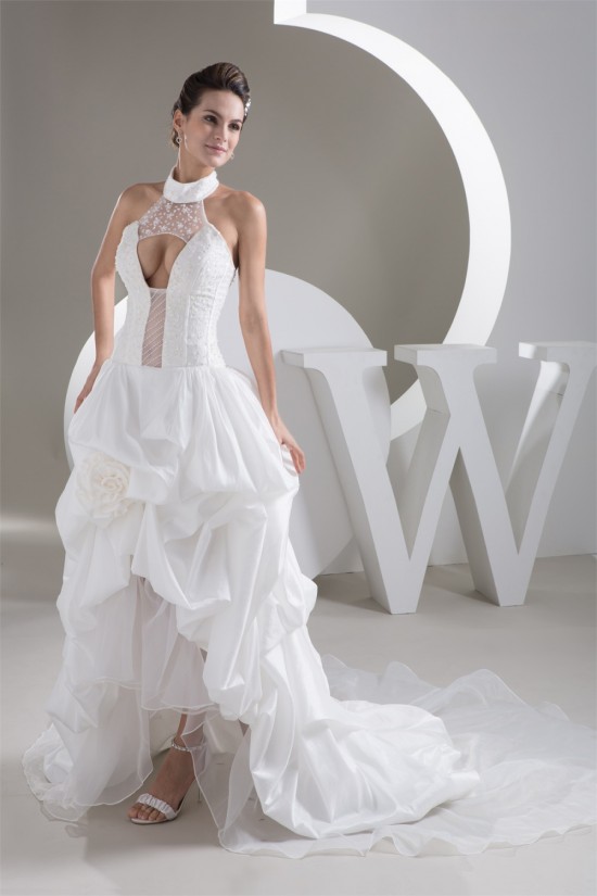 Mermaid/Trumpet High-Neck Sleeveless Satin Taffeta Lace Little White Dresses 2030770 Mermaid/Trumpet High-Neck Sleeveless Satin Taffeta Lace Little White Dresses 2030770