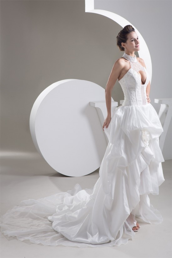 Mermaid/Trumpet High-Neck Sleeveless Satin Taffeta Lace Little White Dresses 2030770 Mermaid/Trumpet High-Neck Sleeveless Satin Taffeta Lace Little White Dresses 2030770
