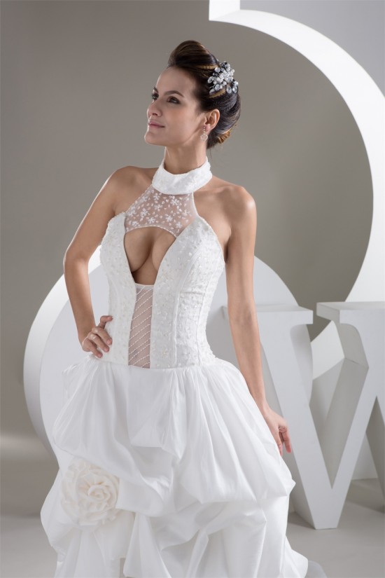 Mermaid/Trumpet High-Neck Sleeveless Satin Taffeta Lace Little White Dresses 2030770 Mermaid/Trumpet High-Neck Sleeveless Satin Taffeta Lace Little White Dresses 2030770