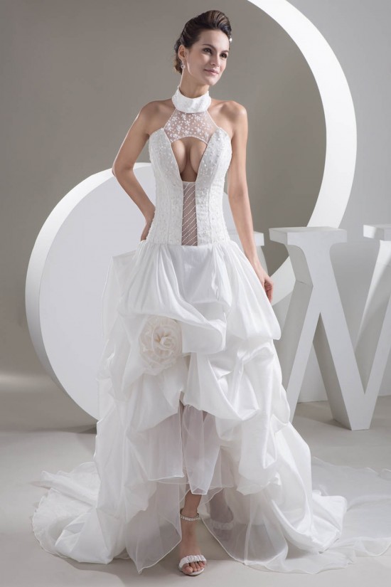 Mermaid/Trumpet High-Neck Sleeveless Satin Taffeta Lace Little White Dresses 2030770 Mermaid/Trumpet High-Neck Sleeveless Satin Taffeta Lace Little White Dresses 2030770