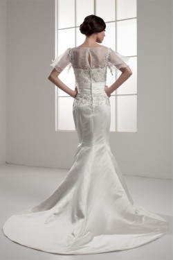 Mermaid/Trumpet Short Sleeve Portrait Lace Wedding Dresses 2030771