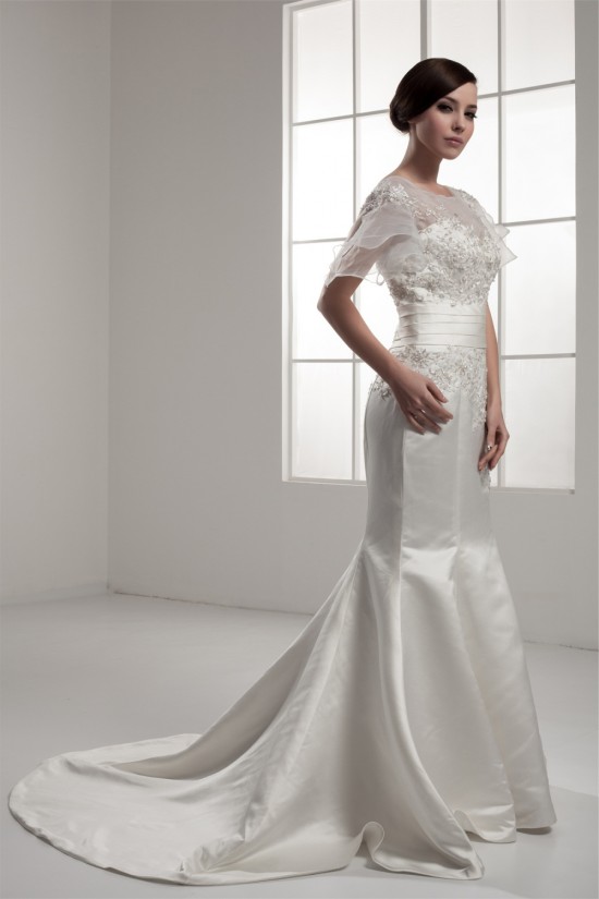 Mermaid/Trumpet Short Sleeve Portrait Lace Wedding Dresses 2030771