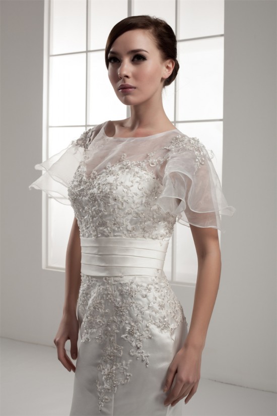 Mermaid/Trumpet Short Sleeve Portrait Lace Wedding Dresses 2030771