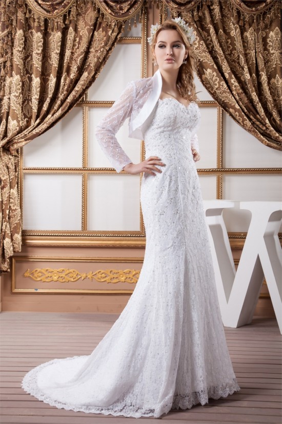 Mermaid/Trumpet Satin Lace Sweetheart Wedding Dresses with A Long Sleeve Lace Jacket 2030772 Mermaid/Trumpet Satin Lace Sweetheart Wedding Dresses with A Long Sleeve Lace Jacket 2030772