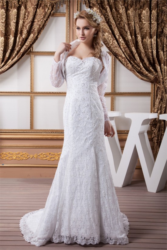 Mermaid/Trumpet Satin Lace Sweetheart Wedding Dresses with A Long Sleeve Lace Jacket 2030772 Mermaid/Trumpet Satin Lace Sweetheart Wedding Dresses with A Long Sleeve Lace Jacket 2030772