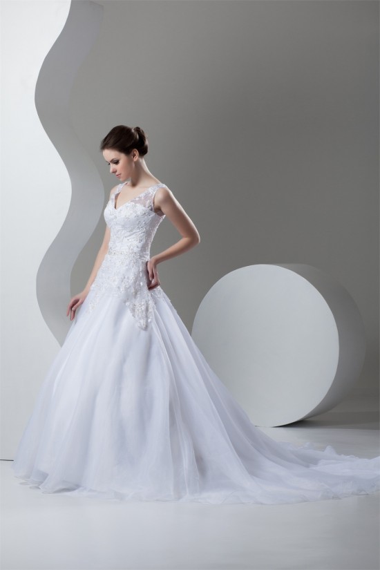 New Arrival Ball Gown Satin Organza V-Neck Sleeveless Wedding Dresses 2030778