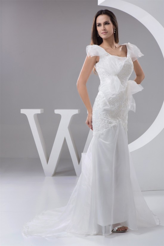 New Arrival Mermaid/Trumpet Organza V-Neck Lace Wedding Dresses 2030779