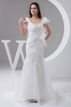 New Arrival Mermaid/Trumpet Organza V-Neck Lace Wedding Dresses 2030779