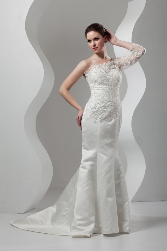 New Arrival Mermaid/Trumpet Satin Lace One-Shoulder Wedding Dresses 2030780 New Arrival Mermaid/Trumpet Satin Lace One-Shoulder Wedding Dresses 2030780