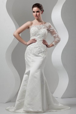 New Arrival Mermaid/Trumpet Satin Lace One-Shoulder Wedding Dresses 2030780