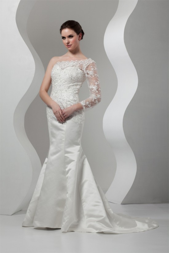 New Arrival Mermaid/Trumpet Satin Lace One-Shoulder Wedding Dresses 2030780 New Arrival Mermaid/Trumpet Satin Lace One-Shoulder Wedding Dresses 2030780