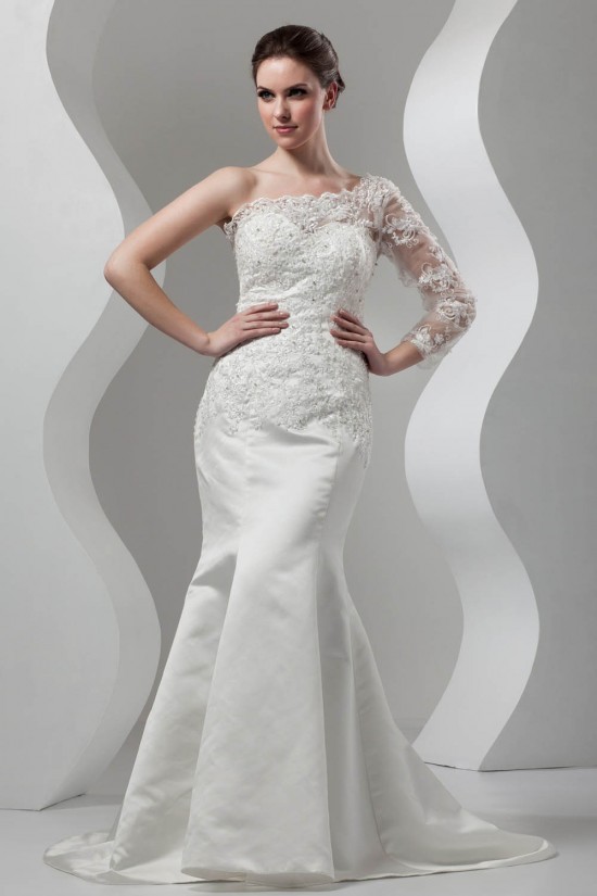 New Arrival Mermaid/Trumpet Satin Lace One-Shoulder Wedding Dresses 2030780 New Arrival Mermaid/Trumpet Satin Lace One-Shoulder Wedding Dresses 2030780