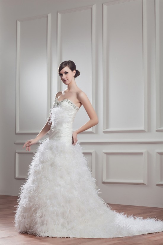 New Arrival Satin Sleeveless A-Line Sweetheart Wedding Dresses 2030781