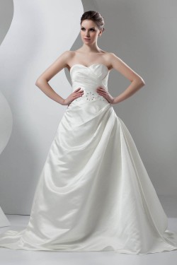 New Arrival Sleeveless Satin Sweetheart A-Line Beaded Wedding Dresses 2030782
