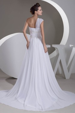 New Design A-Line One-Shoulder Sleeveless Chiffon Beaded Lace Wedding Dresses 2030785