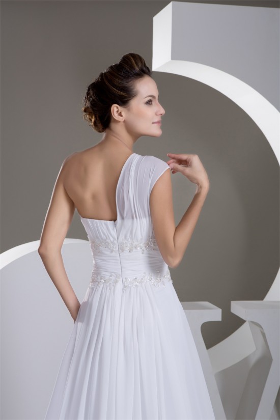 New Design A-Line One-Shoulder Sleeveless Chiffon Beaded Lace Wedding Dresses 2030785