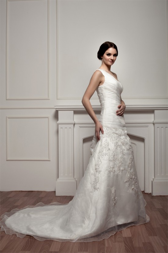 A-Line Satin One-Shoulder Sleeveless Sweet Wedding Dresses 2030786 A-Line Satin One-Shoulder Sleeveless Sweet Wedding Dresses 2030786