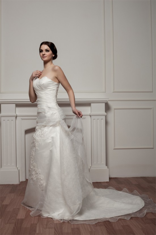 A-Line Satin One-Shoulder Sleeveless Sweet Wedding Dresses 2030786 A-Line Satin One-Shoulder Sleeveless Sweet Wedding Dresses 2030786